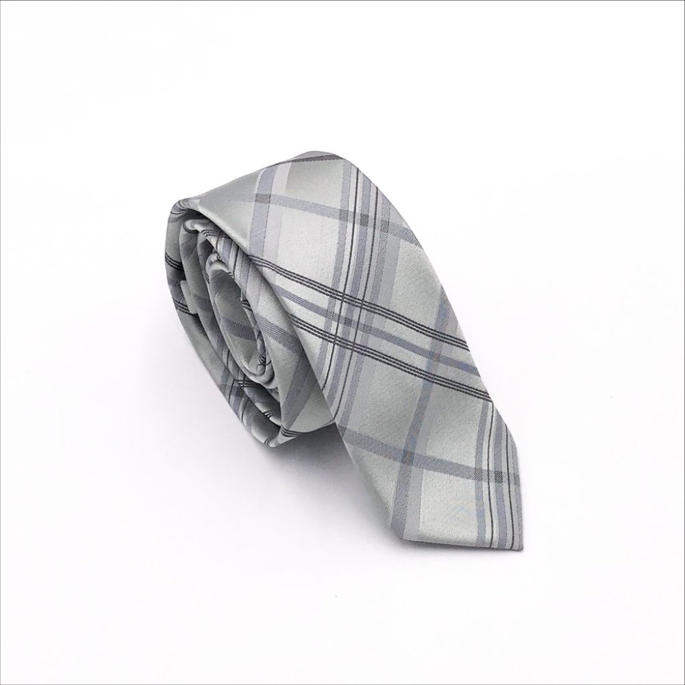 Silver Plaid Pattern Tie | J.Ferrar